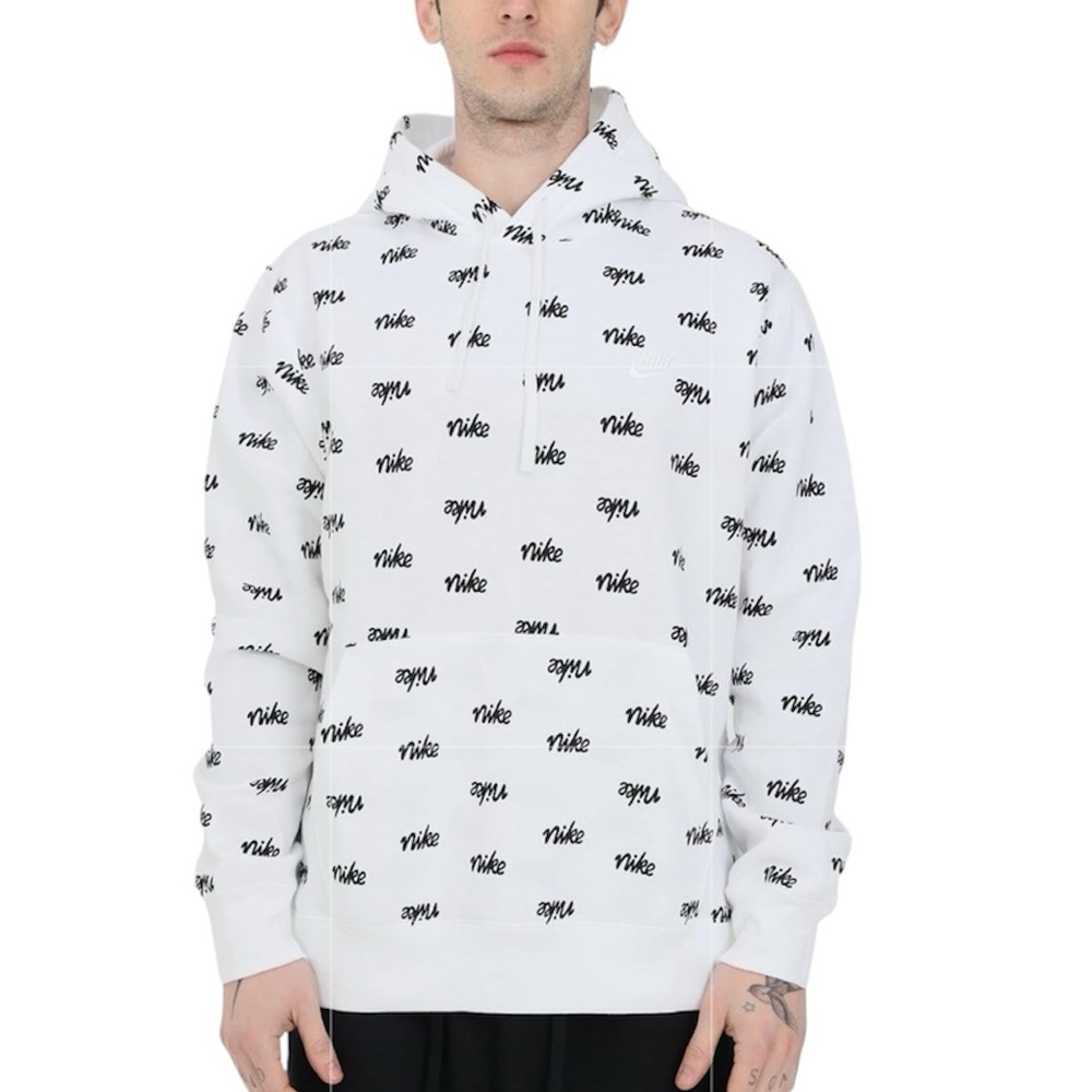 Nike Men's Sportswear Club BB Script White Hoodie Size: Medium NWOT